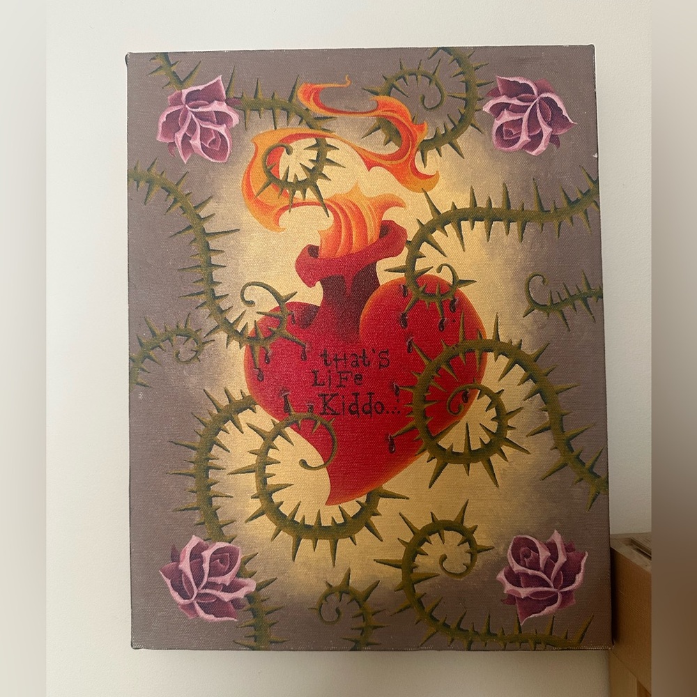 Heart rose thorns that’s  life kiddo oil  painting 11x14 handpainted